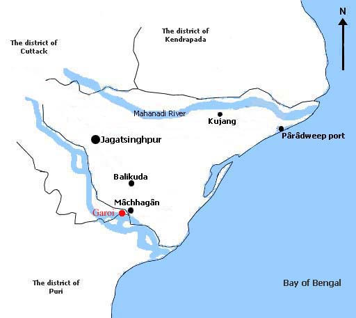 Location of Garoi within the district of Jagatsinghpur.