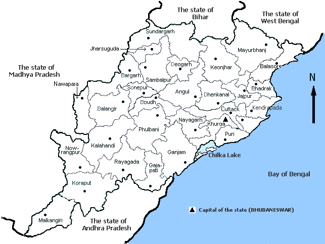 Location of the district of Jagatsinghpur, within Orissa.